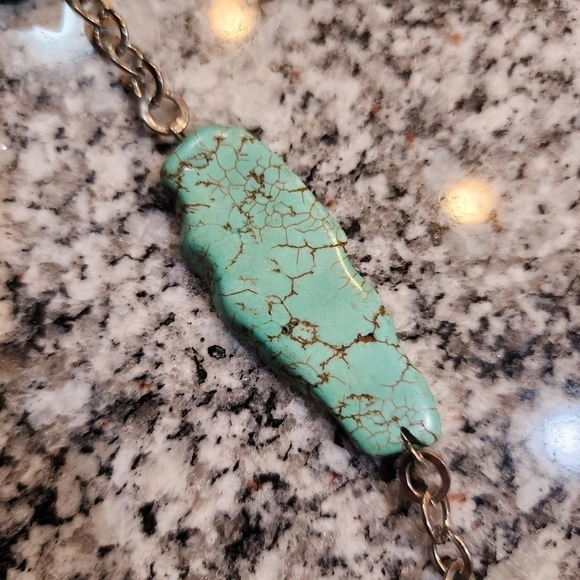 Large Slab Turquoise Necklace Silver Tone Chain w Extender Natural Stone EUC - Picture 9 of 16